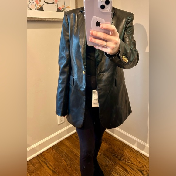 Zara Black Faux Leather Blazer Jacket - Picture 9 of 9